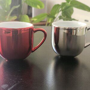 Red and Silver Crate & Barrel-brand Espresso Cups (Set of 3 of each color)